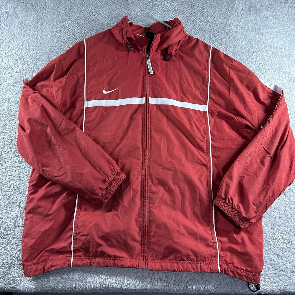 VINTAGE Nike Windbreaker Jacket‎ Mens XL Rain Red Hooded Full Zip